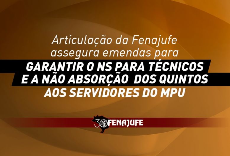 Articulação da Fenajufe assegura emendas para garantir o NS para técnicos e a não absorção dos quintos aos servidores do MPU