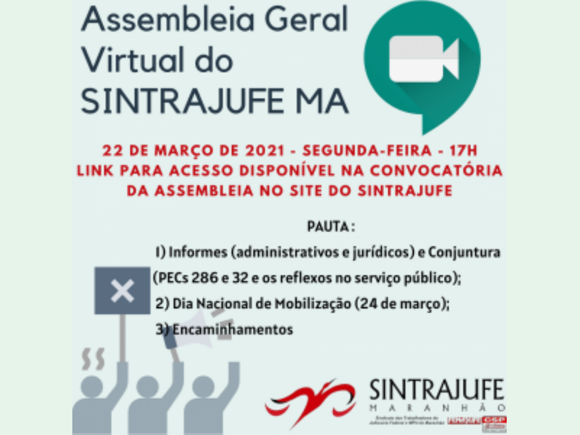 URGENTE! Sintrajufe convoca Assembleia Geral Virtual – confira pauta e veja como participar