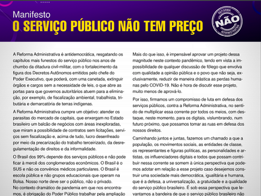 MANIFESTO CONTRA A TERCEIRIZAÇÃO E A PRECARIZAÇÃO DO TRABALHO