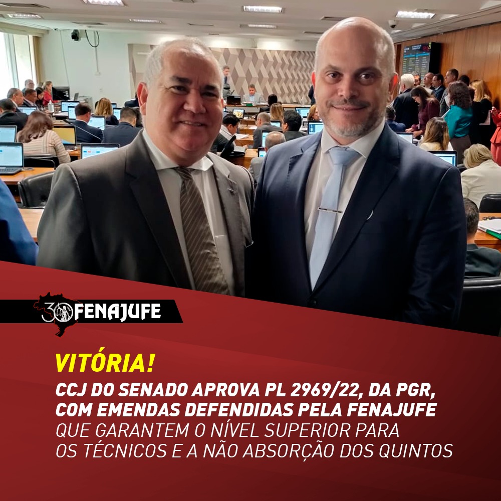 CCJ do Senado aprova PL 2969/22 com emendas defendidas pela Fenajufe que garantem o NS para os técnicos e a não absorção dos quintos