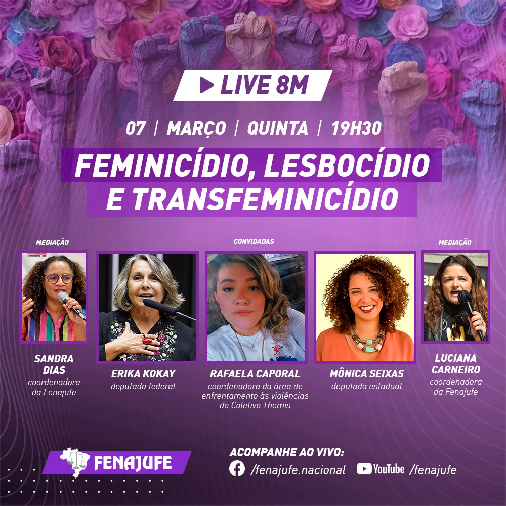 8M: Fenajufe realizará circuito de lives com temática de gênero durante o mês de março