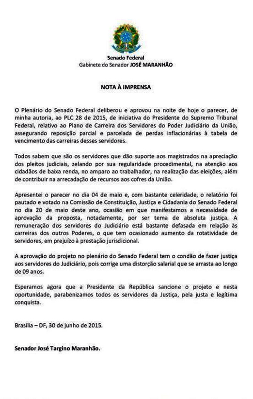 Em nota, senador José Maranhão defende sanção do PLC 28