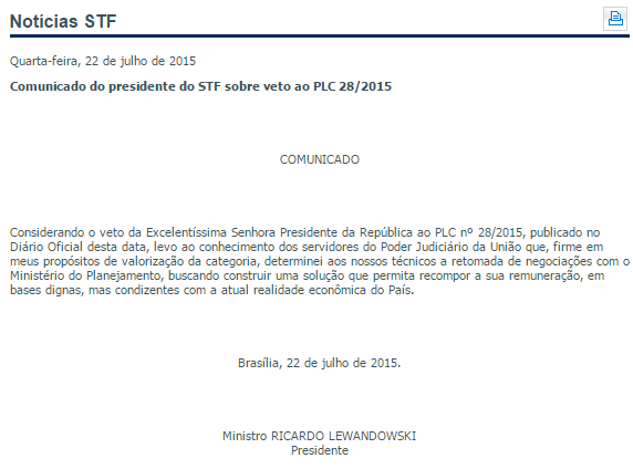 Lewandowski não questiona veto e diz retomar negociação com governo