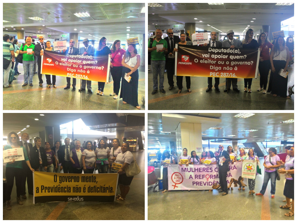 Servidores continuam pressão sobre deputados no aeroporto de Brasília