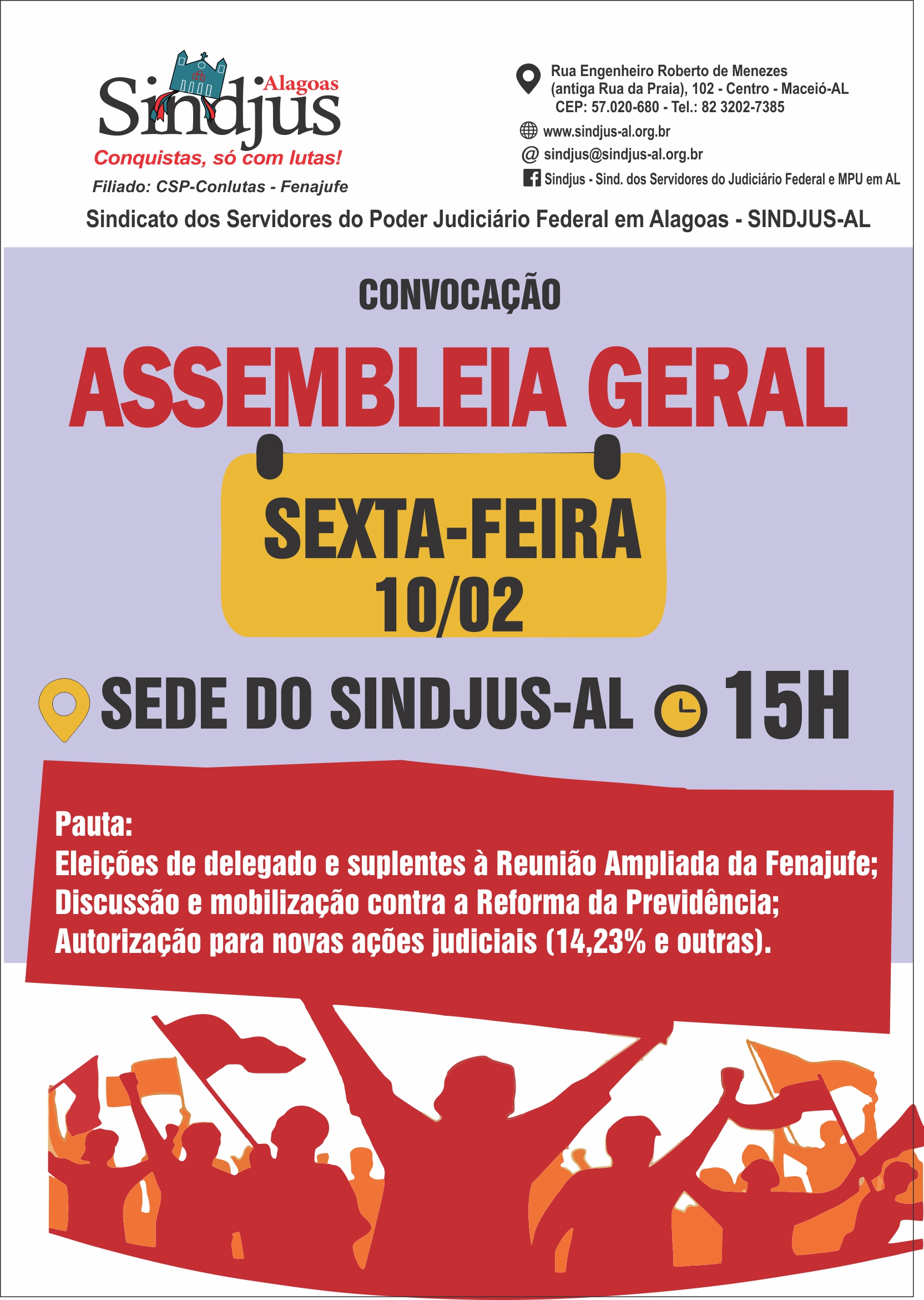 Sindjus-AL realizará assembleia geral para eleger delegado à Plenária e discutir PEC 287