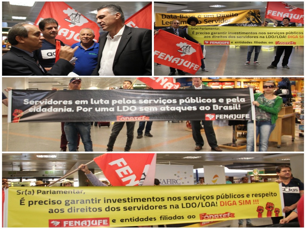 Fenajufe e Fonasefe realizam ato de recepção a parlamentares no aeroporto de Brasília em cobrança por ajustes a LDO