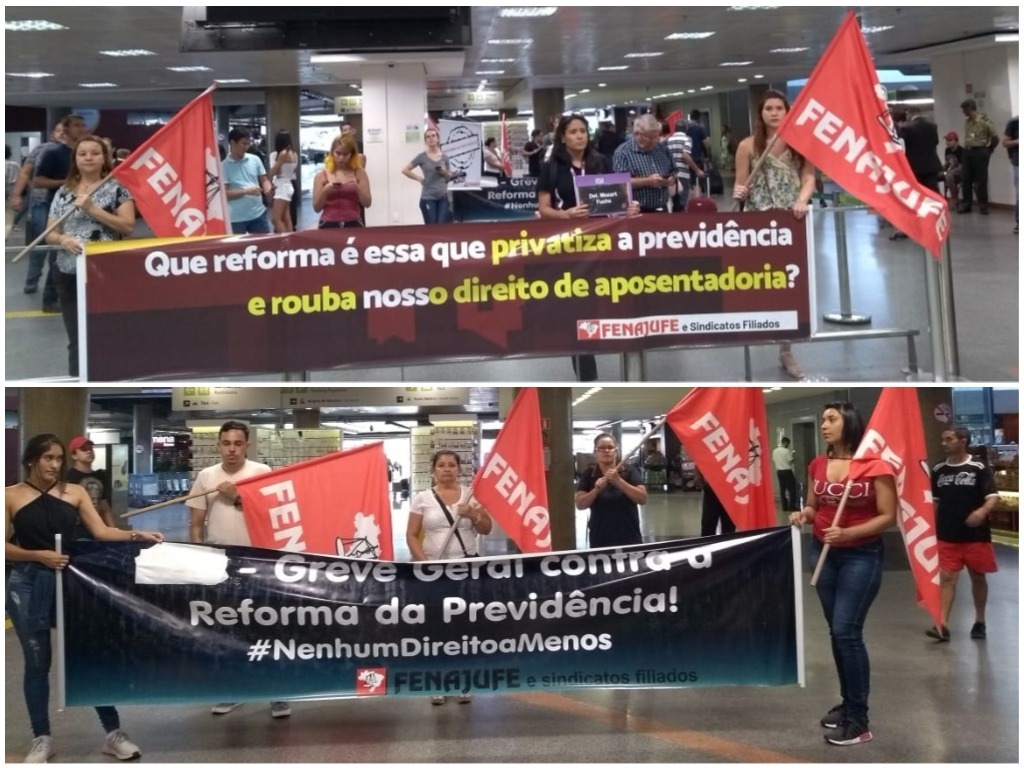 Fenajufe mantem mobilização no aeroporto de Brasília contra reforma da Previdência