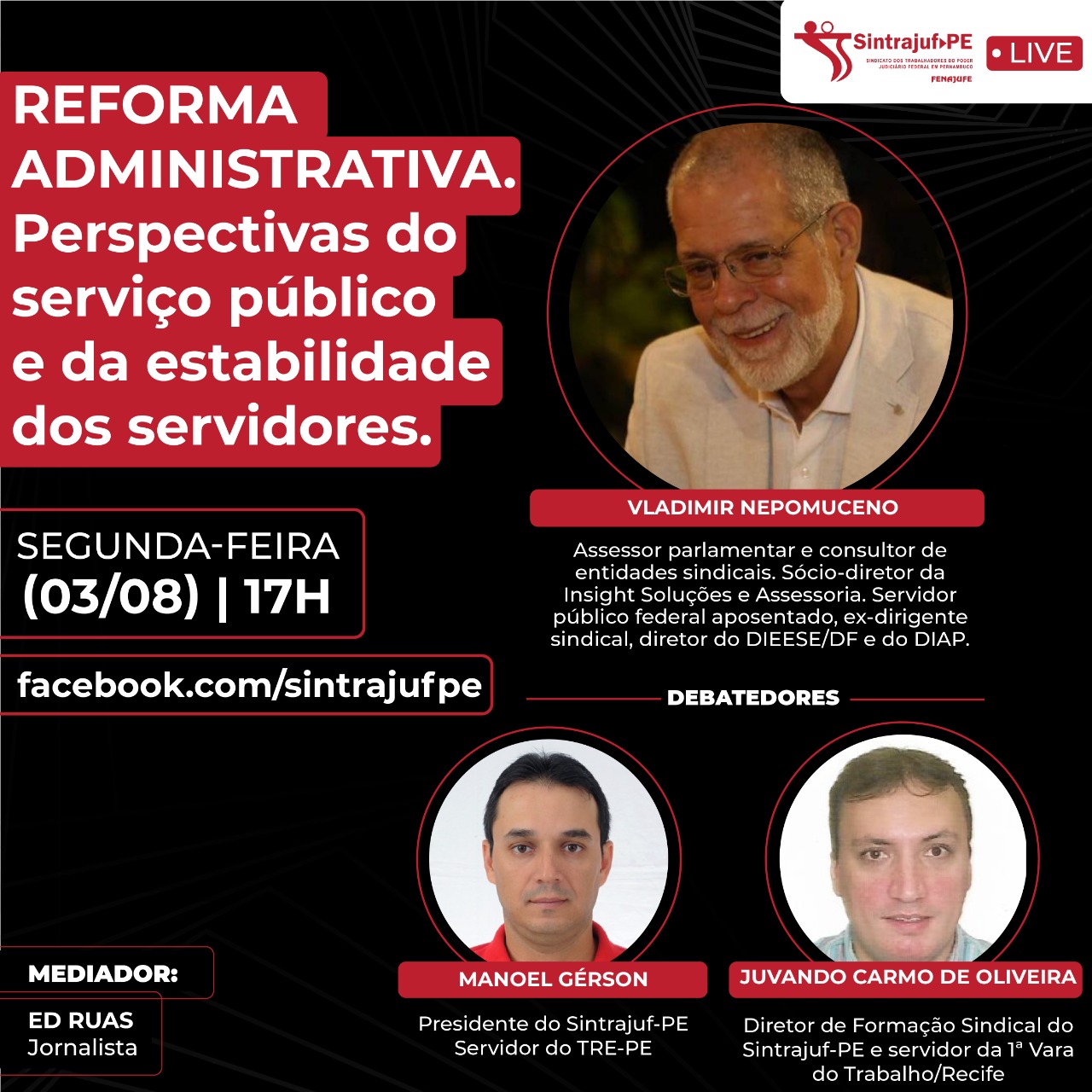 Sintrajuf-PE realiza debate sobre a reforma administrativa com Vladimir Nepomuceno