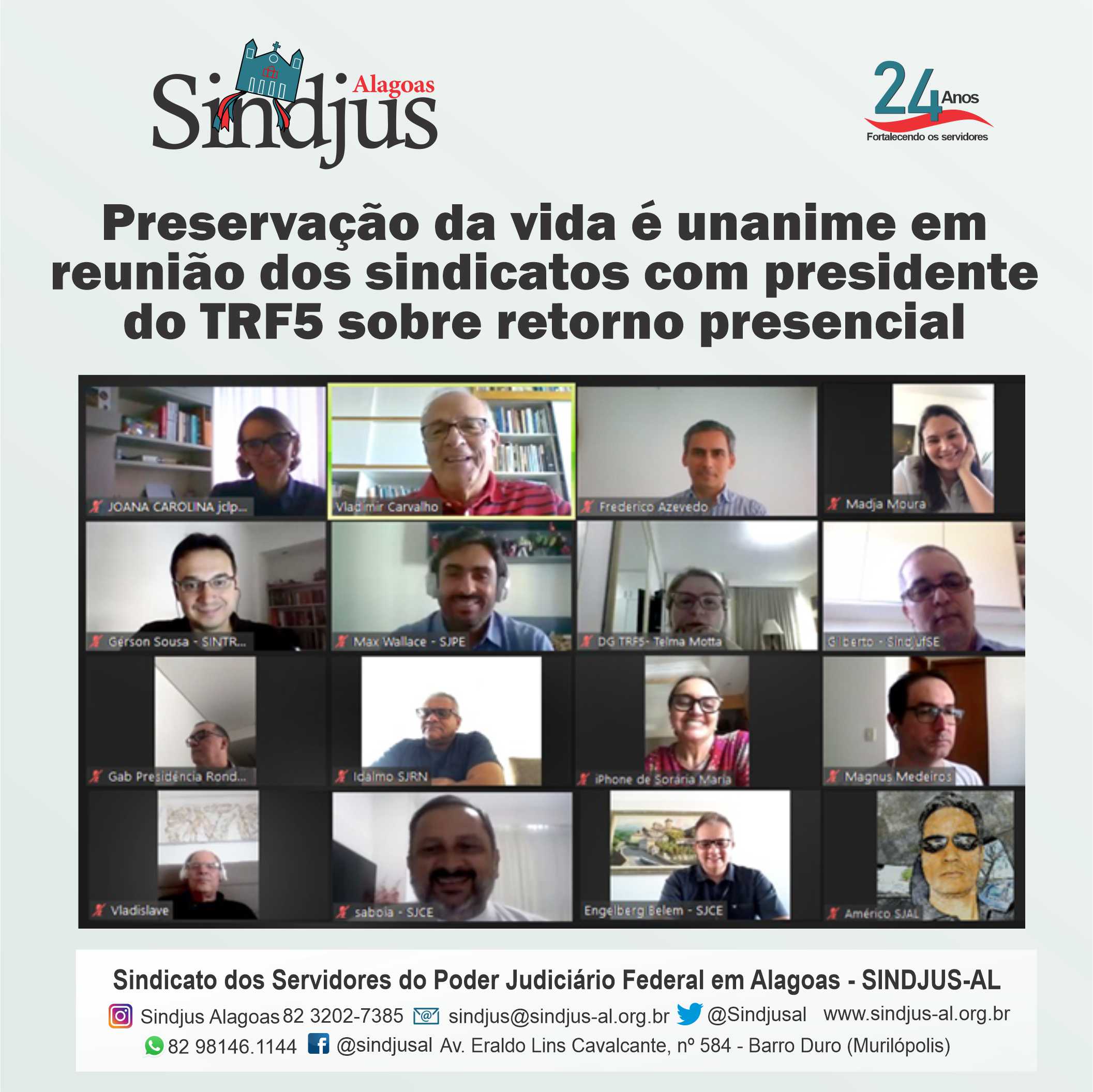 Preservação da vida é unanime em reunião dos sindicatos com presidente do TRF5 sobre retorno presencial