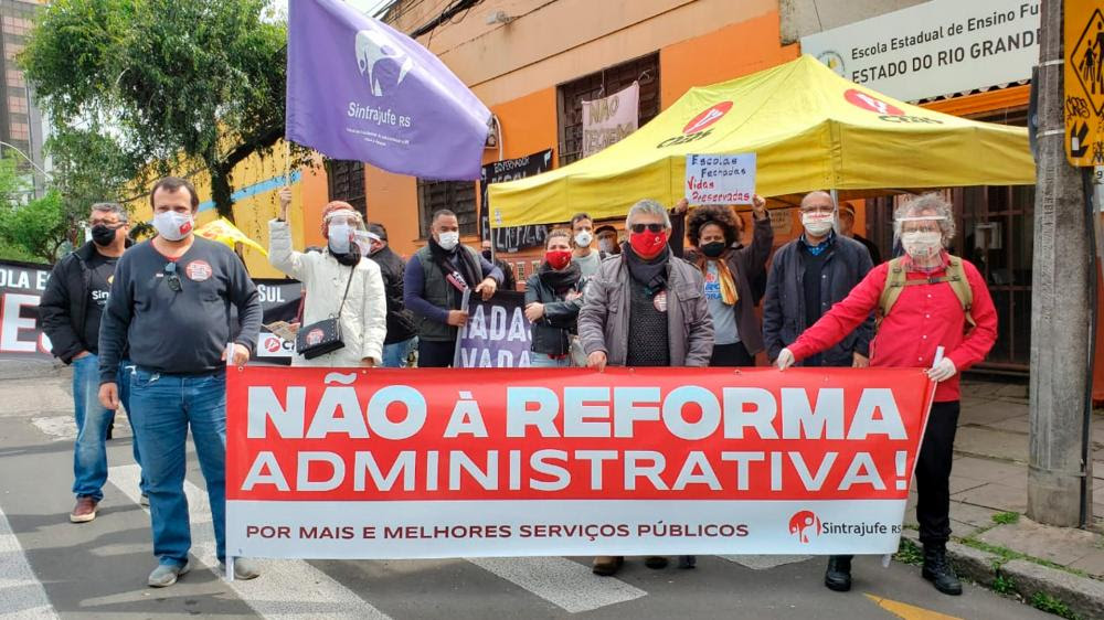 Sintrajufe/RS participa de ato unificado de lançamento de campanha contra a reforma administrativa de Bolsonaro e Guedes