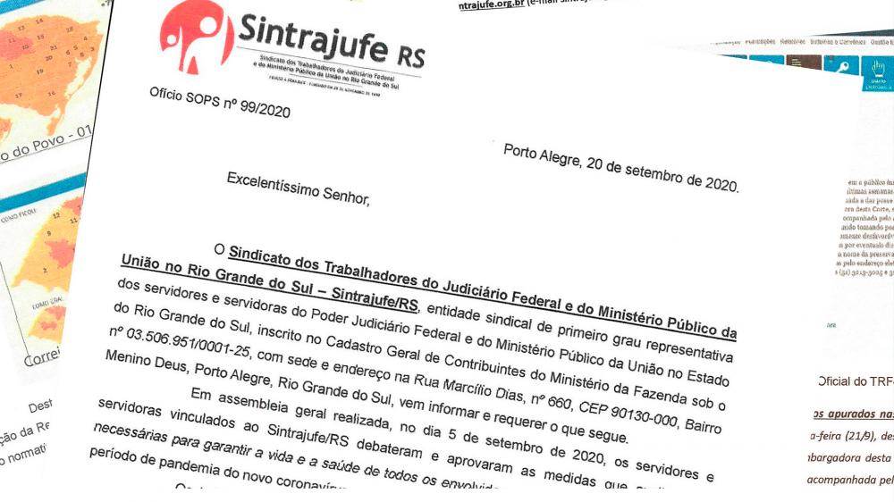 Sintrajufe/RS oficia TRF4 solicitando reunião e adiamento do retorno ao trabalho presencial