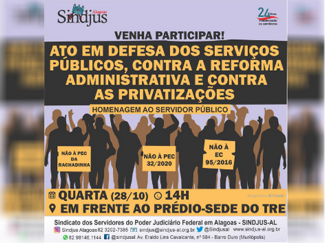 Sindjus-AL realizará ato em defesa dos serviços públicos e contra a reforma administrativa nesta quarta (28)