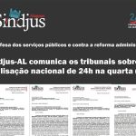 Sindjus-AL comunica os tribunais sobre a paralisação nacional de 24h na quarta-feira (24)