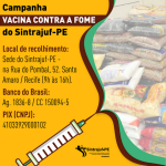 Sintrajuf-PE lança campanha de arrecadação de alimentos: “Vacina contra a fome”
