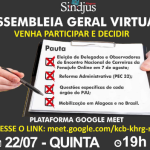 Sindjus-AL fará assembleia geral virtual nesta quinta (22) para tratar de carreiras e da mobilização