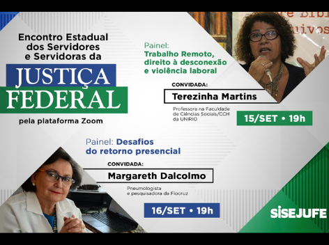 Sisejufe promove Encontro Estadual dos Servidores e Servidoras da Justiça Federal. Evento acontecerá de forma virtual nos dias 15 e 16 de setembro, às 19h
