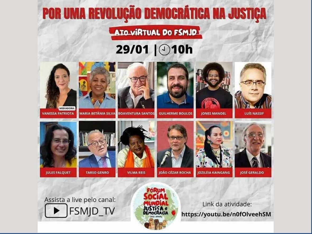 Fórum Social Mundial Justiça e Democracia, adiado para abril, inicia atividades virtuais neste sábado (29/1)