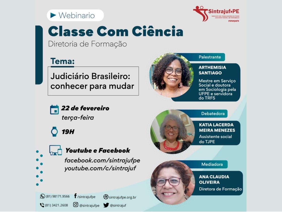 Diretoria de Formação do Sintrajuf-PE inaugura programa “Classe Com Ciência” debatendo o Judiciário