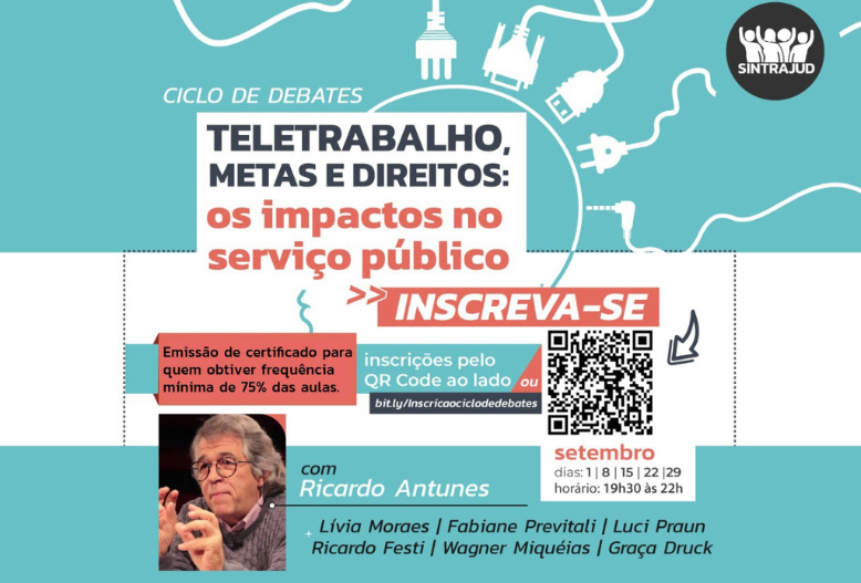 Sintrajud-SP promove ciclo sobre teletrabalho sob coordenação de Ricardo Antunes