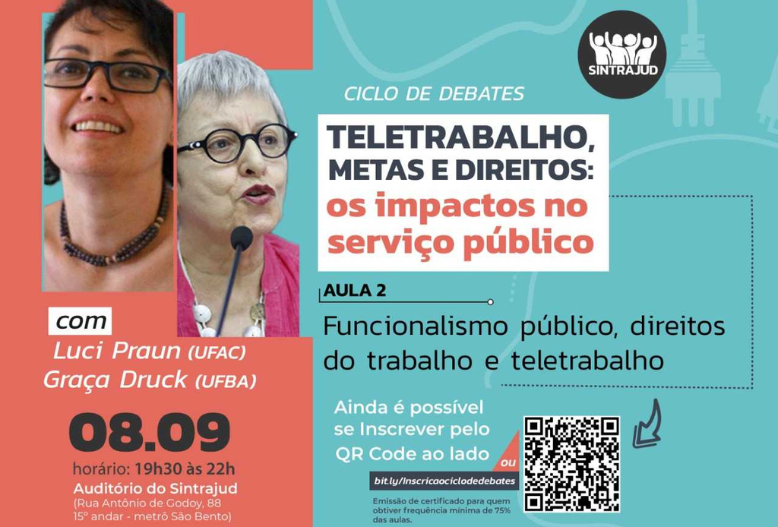 Segundo encontro do ciclo de debates acontece nesta 5ª (8) e abordará teletrabalho no serviço público