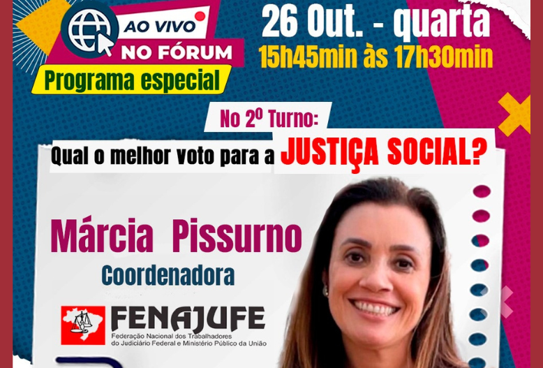 Fenajufe participa de debate na tarde de hoje (26) com o tema “Brasil:Democracia ou Destruição”