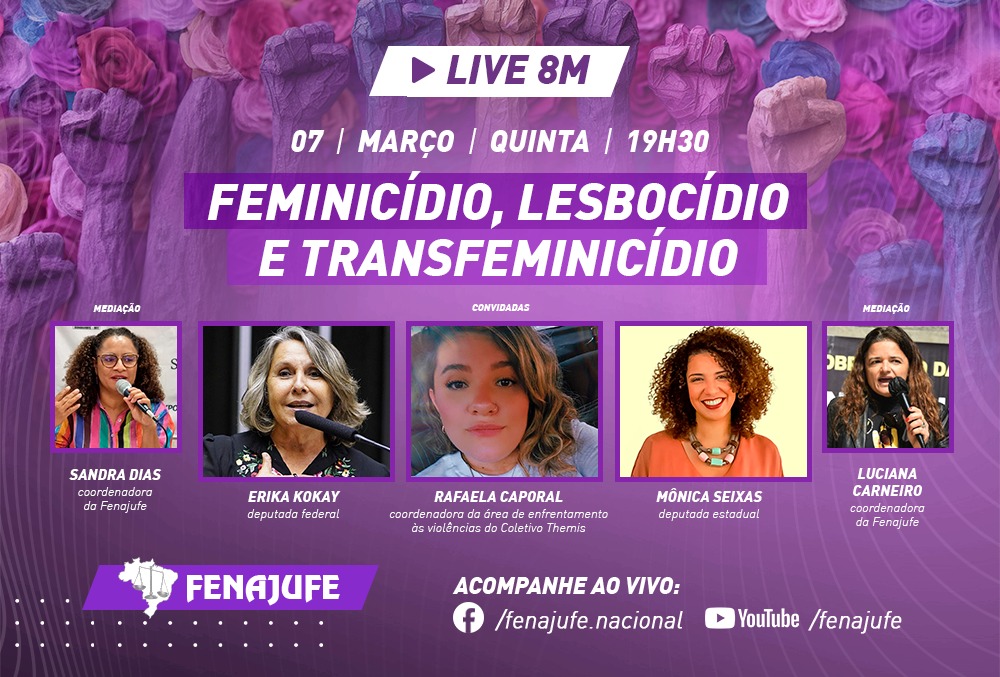 8M: Fenajufe realizará circuito de lives com temática de gênero durante o mês de março