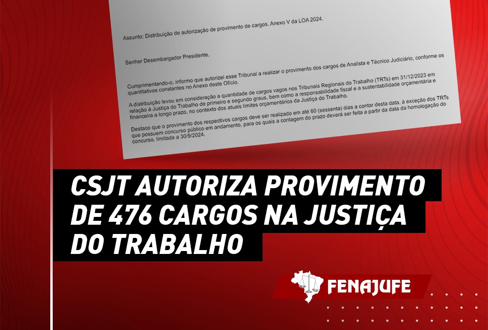 CSJT autoriza provimento de 476 cargos na Justiça do Trabalho