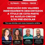 Sisejufe fará live para esclarecer dúvidas sobre a execução dos valores indevidamente descontados a título de cota-parte do auxílio-creche