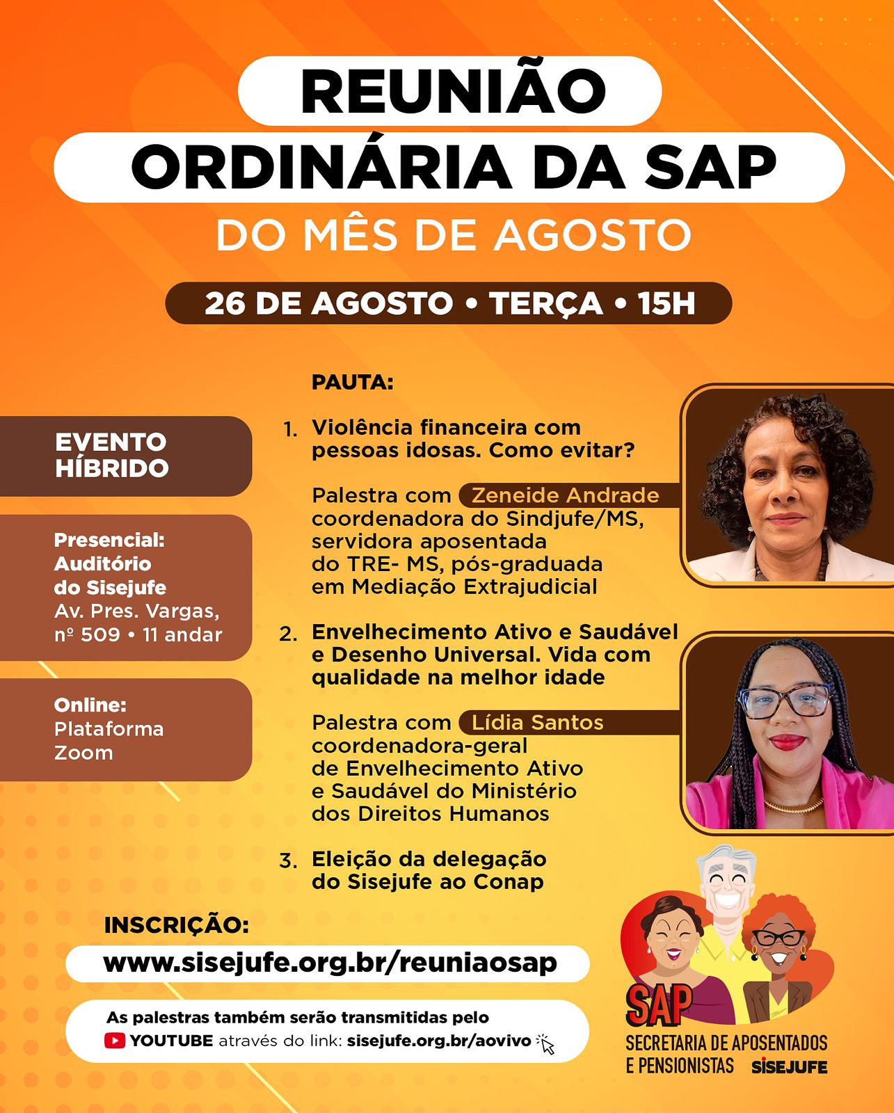 Reunião mensal dos aposentados vai debater violência financeira contra idosos e qualidade de vida na melhor idade