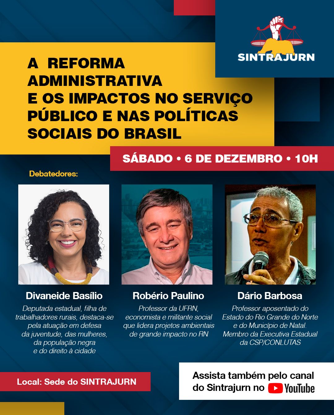 Sintrajurn realiza debate sobre reforma administrativa no dia 6 de dezembro. Compareça!
